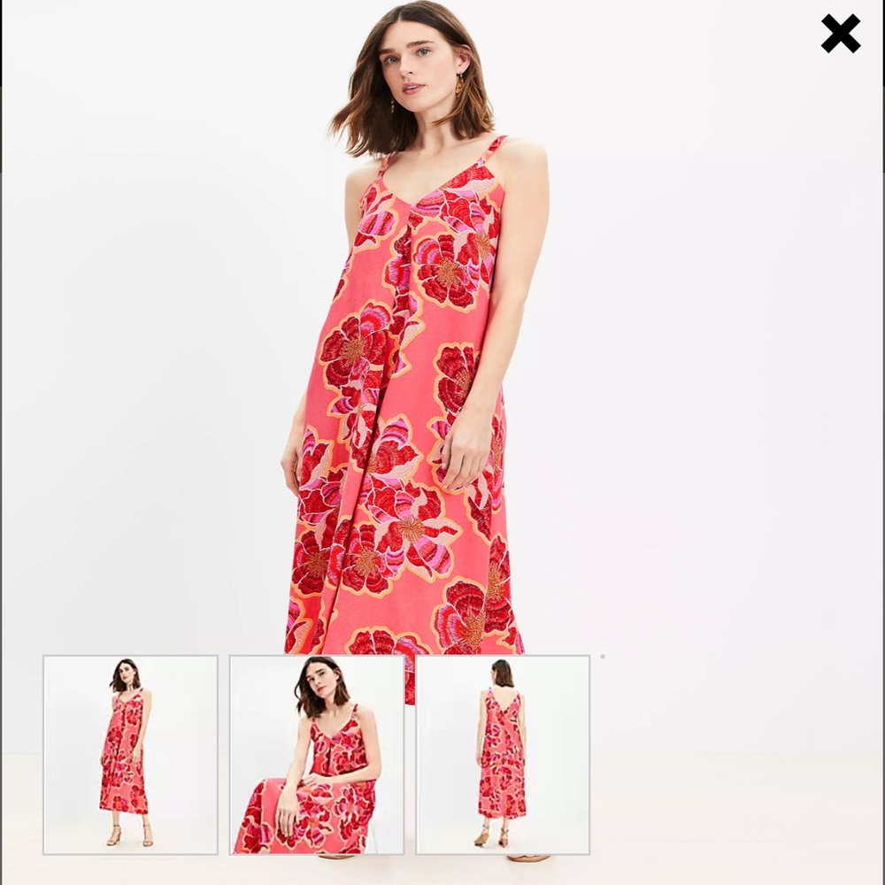 LOFT Textured Floral Linen Blend Strappy Maxi Dress NEW 8 NWT